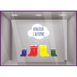 Botte Bonjour Automne Pluie Nuage Rentree des classes Vitrophanie Autocollant Geant Decoration Adhésif Boutique Magasin