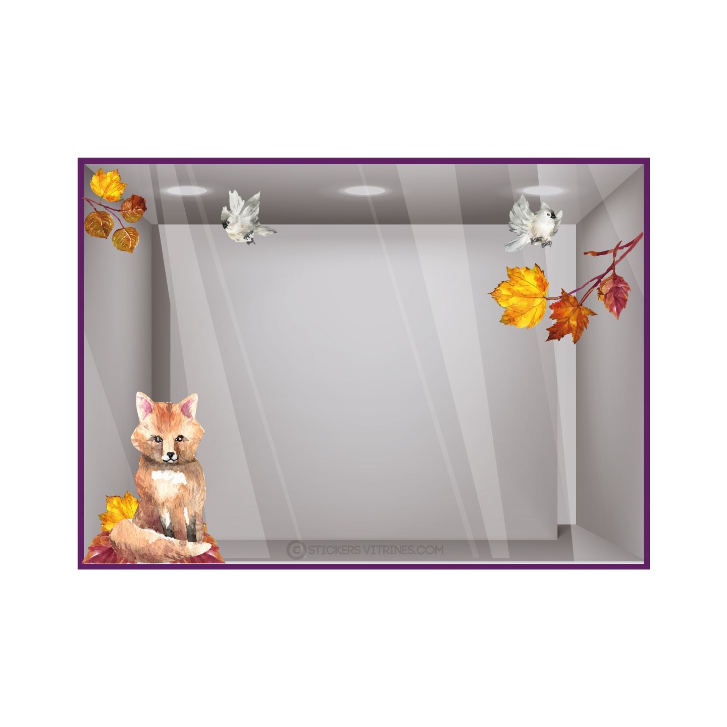 Renard Feuille Oiseau Automne Sticker Autocollant Adhésif Decoration Boutique Magasin