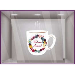 Welcome Mug Automne Bar Cafe Salon de the Restaurant Vitrophanie Sticker Autocollant Adhésif Decoration Boutique Magasin