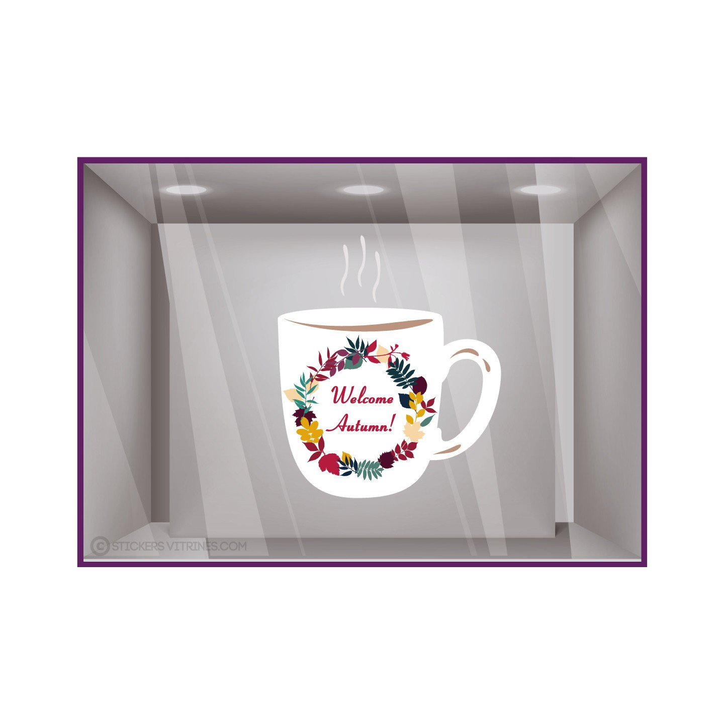 Welcome Mug Automne Bar Cafe Salon de the Restaurant Vitrophanie Sticker Autocollant Adhésif Decoration Boutique Magasin