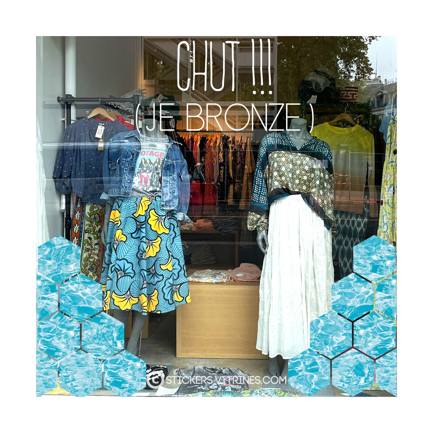 Kit de stickers piscine été vitrine boutique signalétique commerce devanture calicot magasin