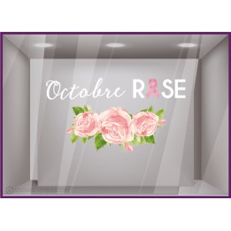 Sticker Octobre Rose Fleurs Magasin Calicot Collant Vitrine Boutique Lingerie 