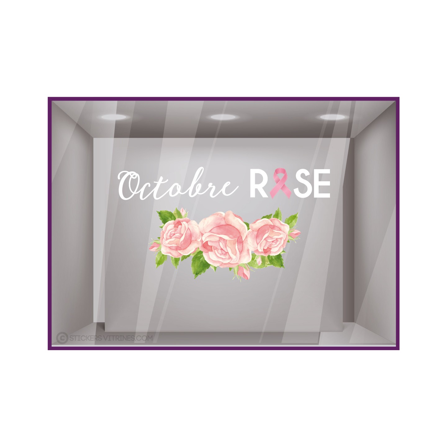 Sticker Octobre Rose Fleurs Magasin Calicot Collant Vitrine Boutique Lingerie 