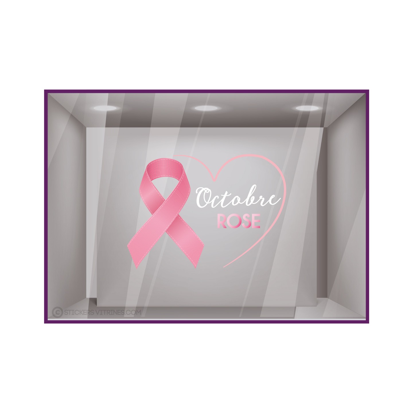 Sticker Coeur Octobre Rose Ruban Sticker Autocollant Géant Boutique Pharmacie