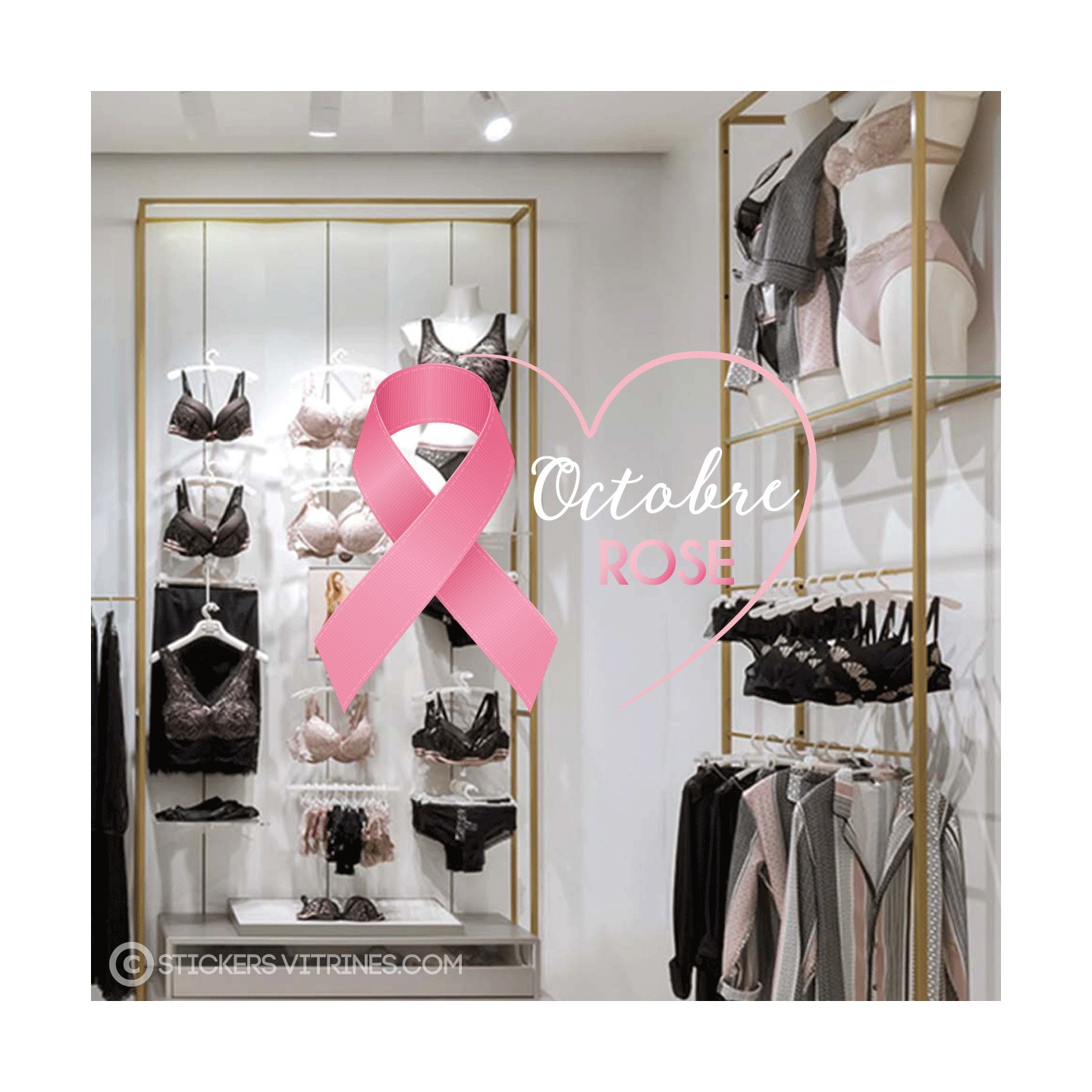 Sticker Coeur Octobre Rose Ruban Sticker Autocollant Géant Boutique Pharmacie