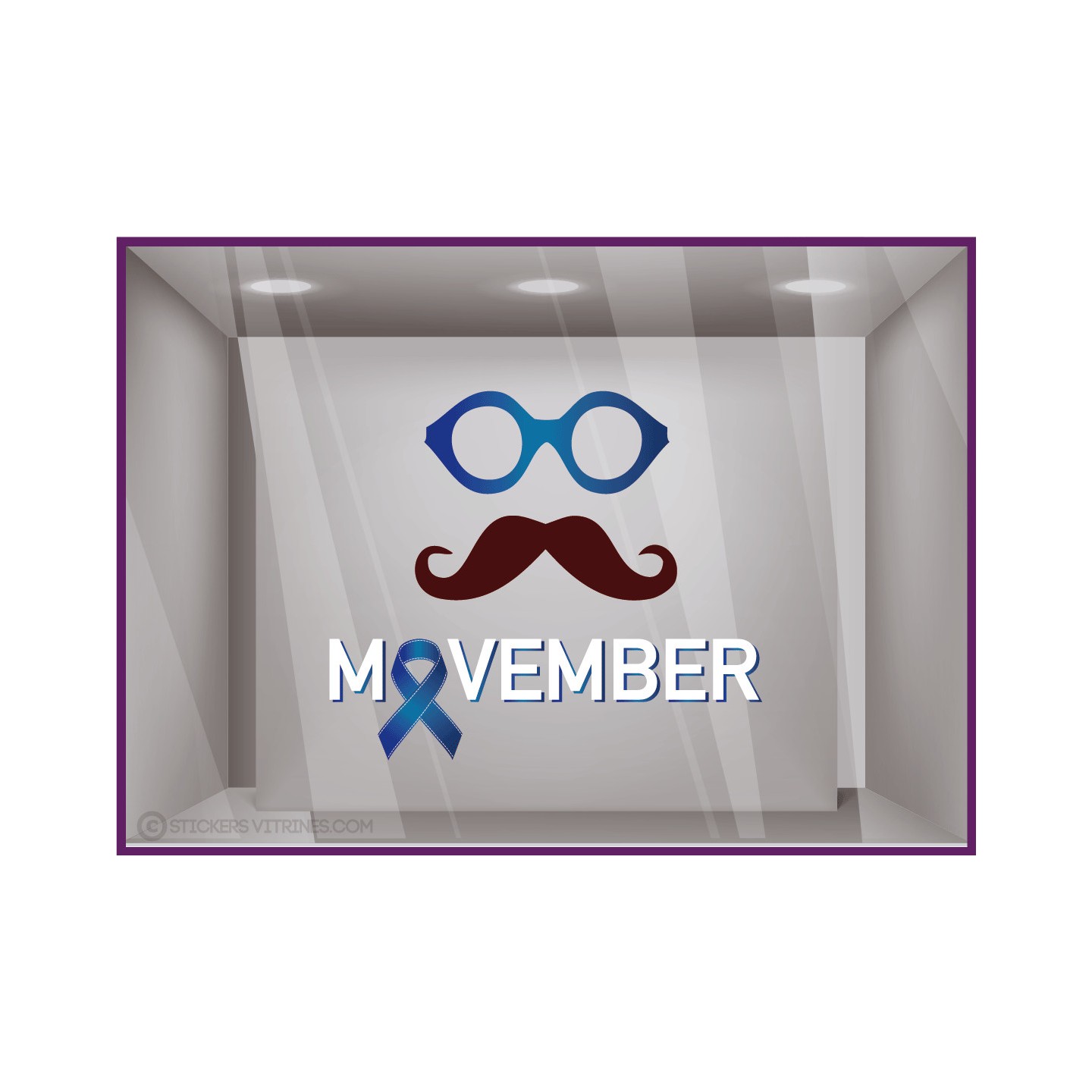 Movember Lunettes Moustache Opticien Optique  Pharmacie Sticker Autocollant Adhesif Decoration Boutique Magasin