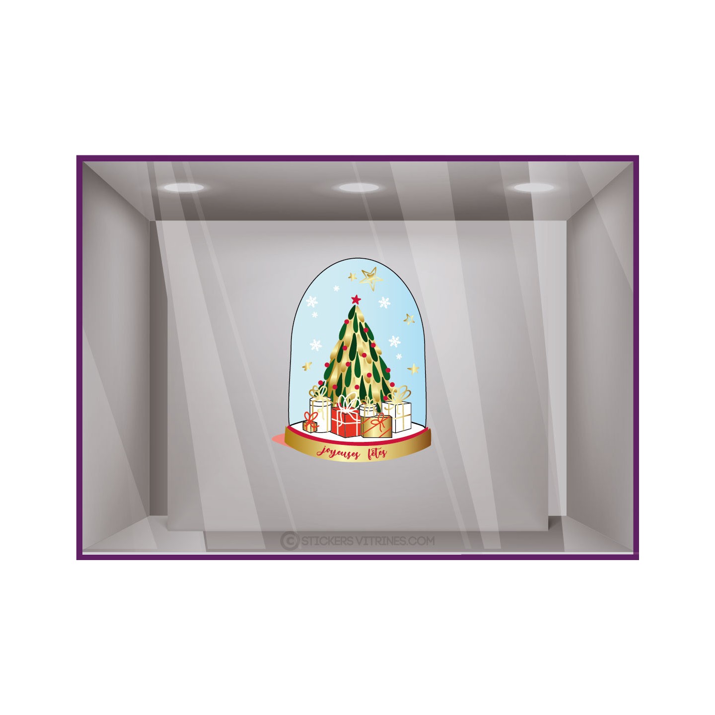 STICKER BOULE A NEIGE NOEL SAPIN CADEAU IDEE DECO MAGASIN VITROPHANIE ETOILE
