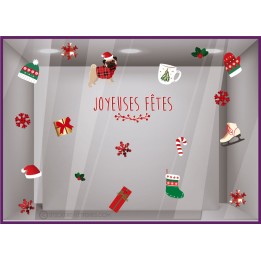 KIT DE STICKERS NOEL IDEE DECORATION BONNET CADEAU CHAUSSETTE  PATIN FLOCON