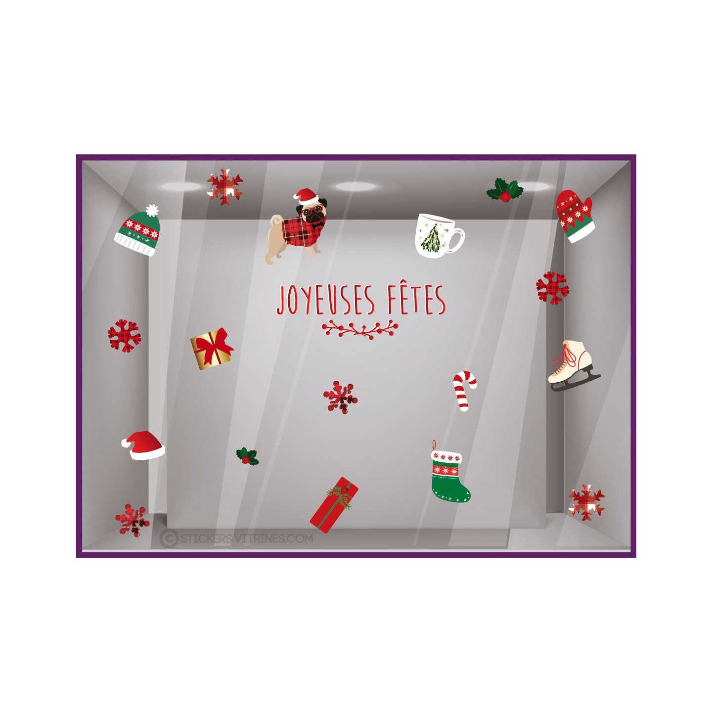 KIT DE STICKERS NOEL IDEE DECORATION BONNET CADEAU CHAUSSETTE  PATIN FLOCON