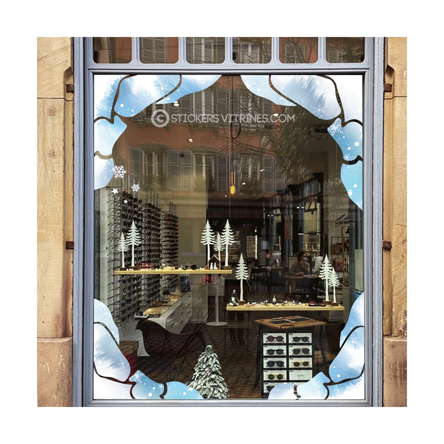 AUTOCOLLANT GEANT IGLOO MAGASIN VITRINE DECORATION NOEL FLOCON 