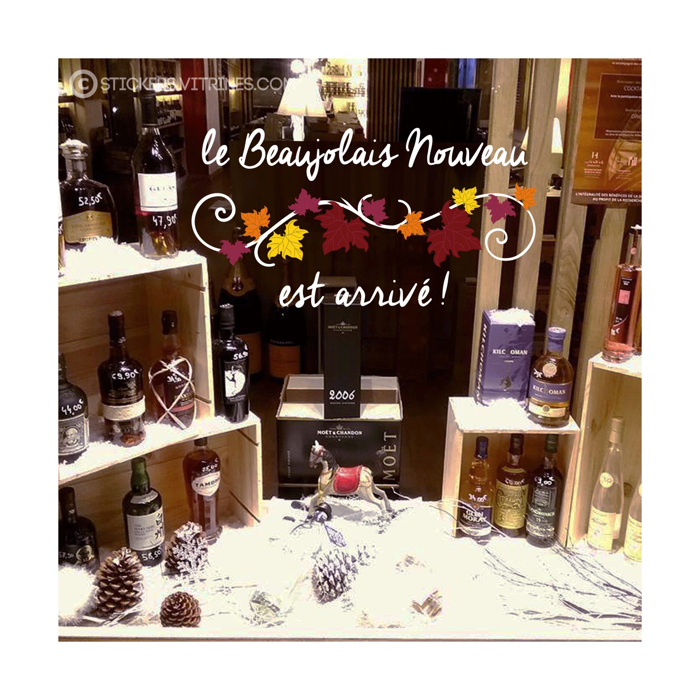 Sticker Texte Beaujolais Nouveau VITROPHANIE CAVISTE DECORATION CALICOT EPICERIE