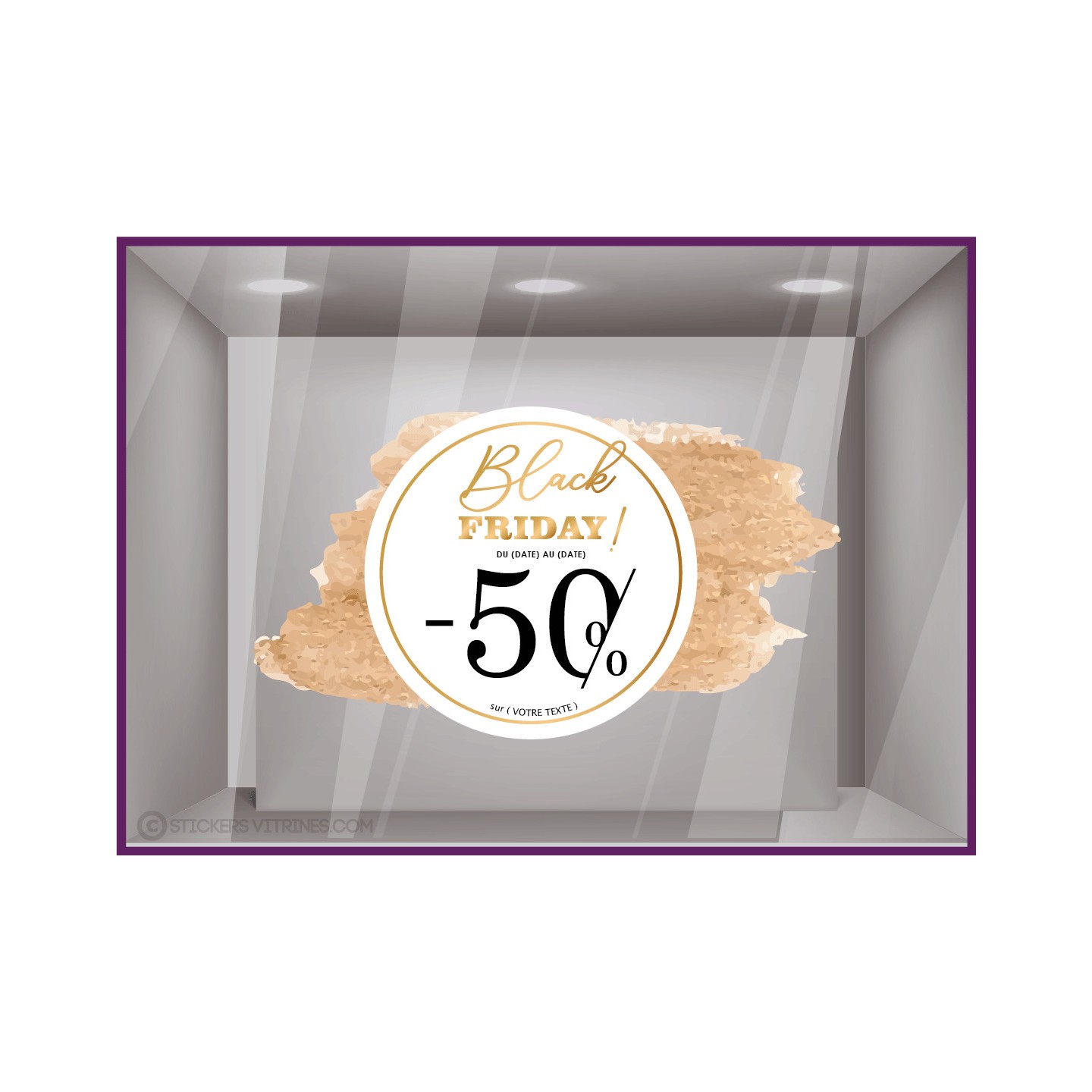 Sticker autocollant geant rond cuivre Black friday reduction pourcentage  devanture boutique 