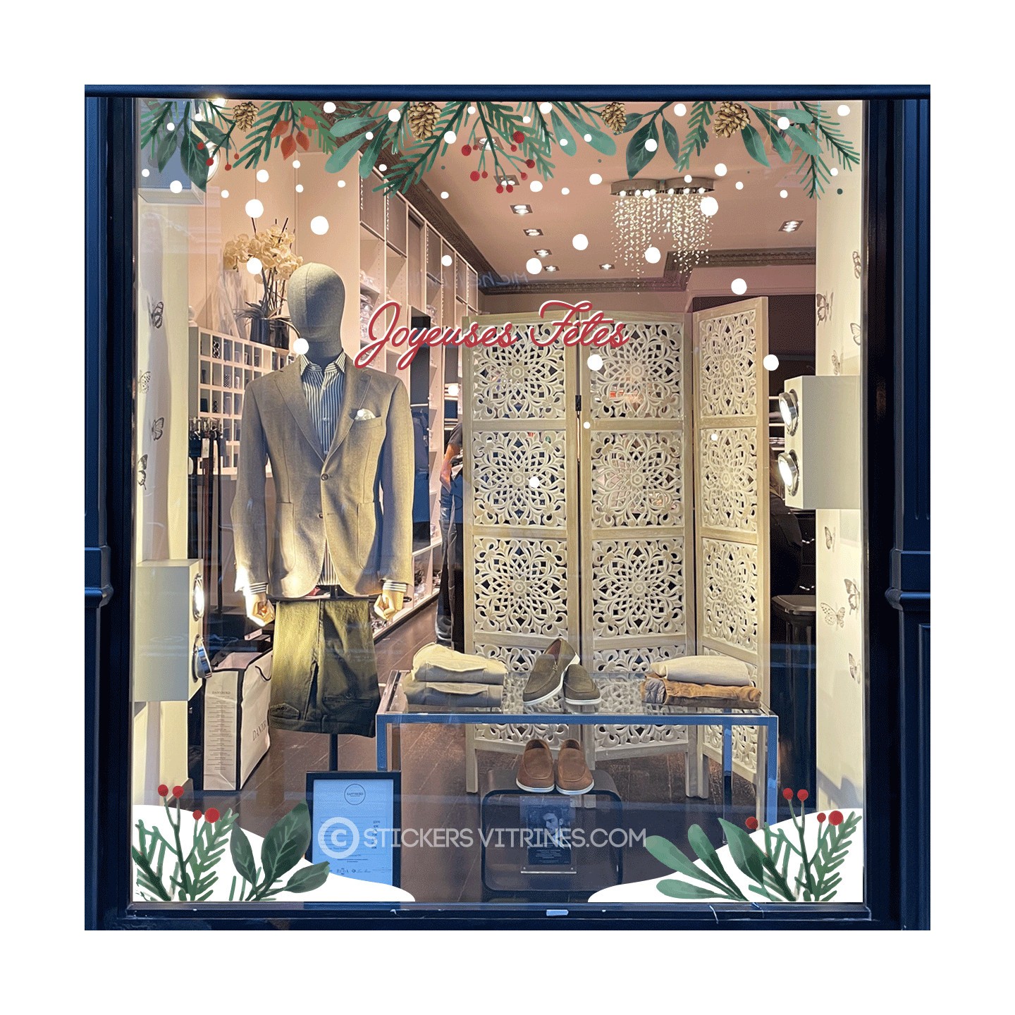 KIT DE STICKERS NOEL IDEE DECORATION TENDANCE FLOCONS VITRINE MAGASIN CALICOT JOYEUSES FETES BOULANGERIE