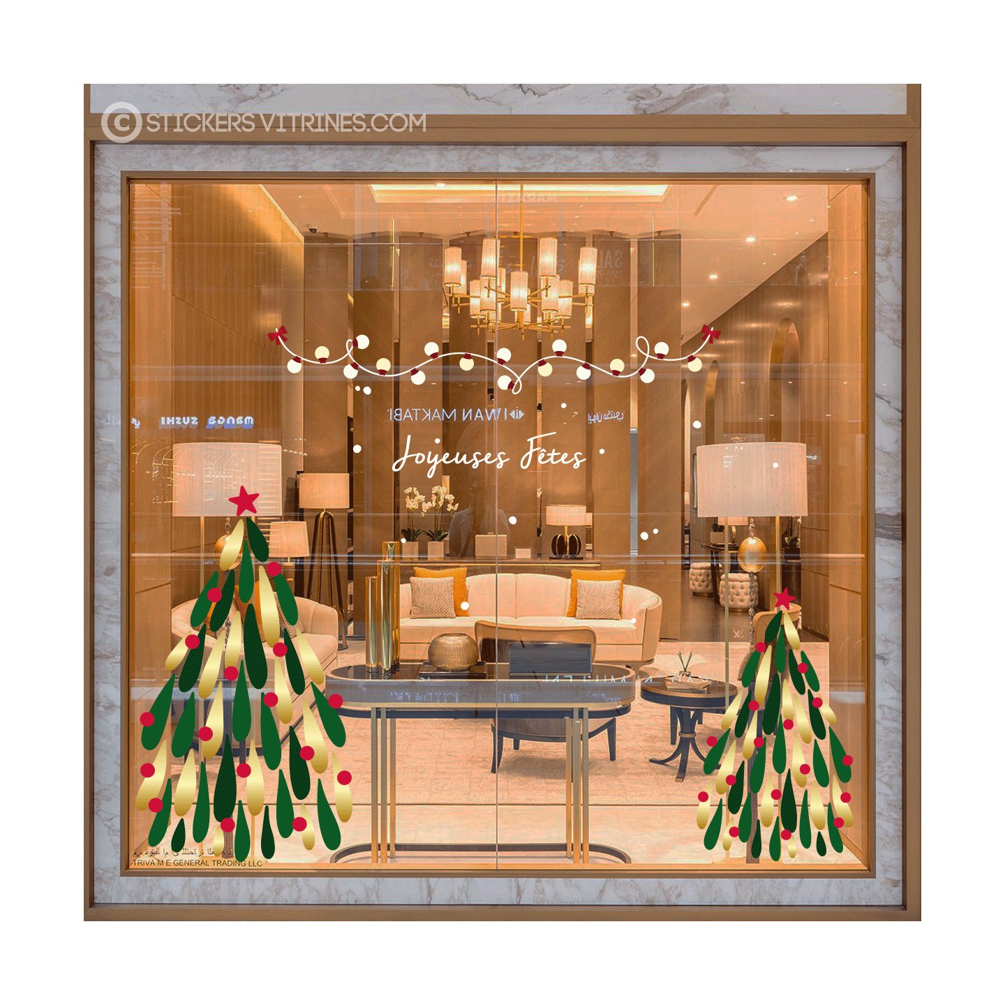 KIT DE STICKERS NOEL IDEE DECORATION TENDANCE FLOCONS VITRINE MAGASIN CALICOT JOYEUSES FETES MODE