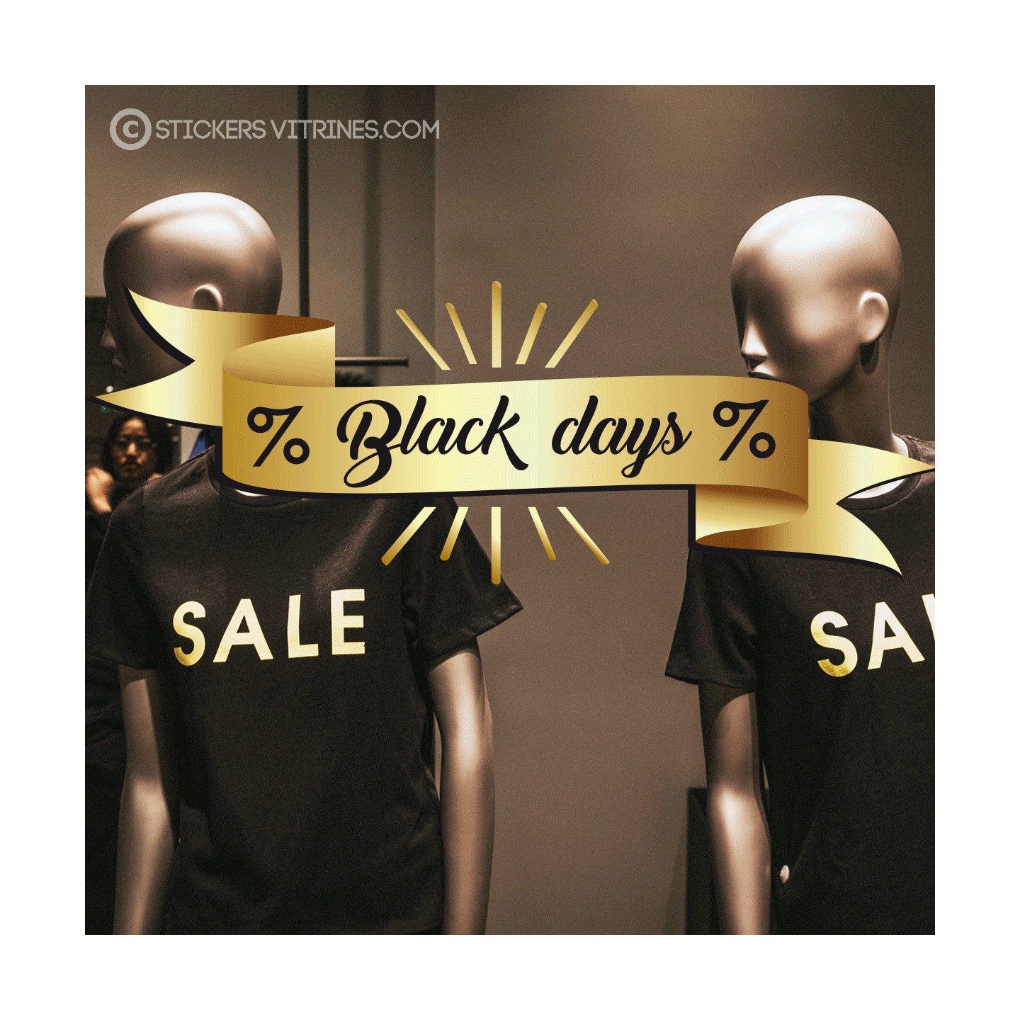 Sticker ruban black days or promotion  enseigne vitrophanie devanture vitrine friday destockage commerce calicot