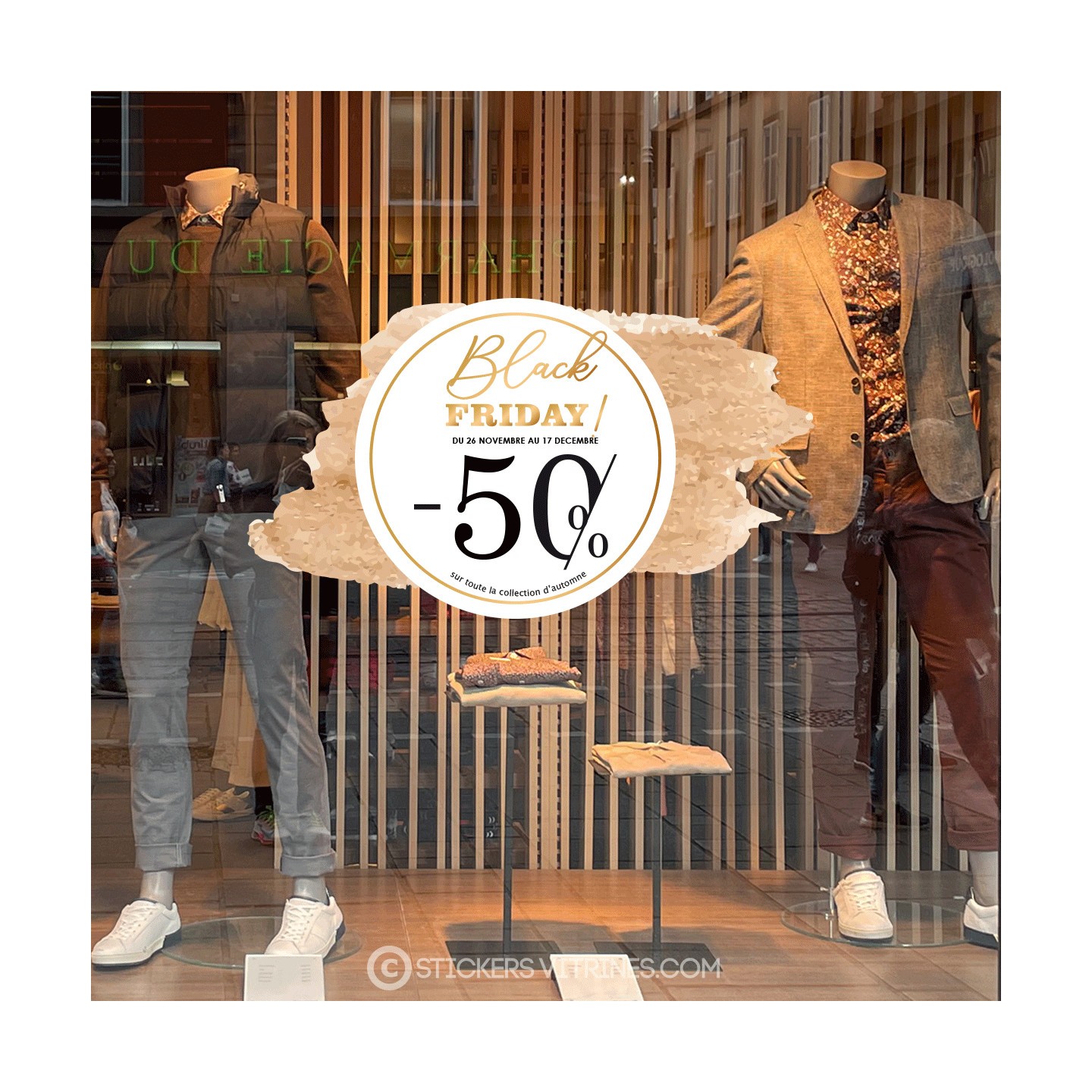 Sticker autocollant geant rond cuivre Black friday reduction pourcentage  devanture boutique 