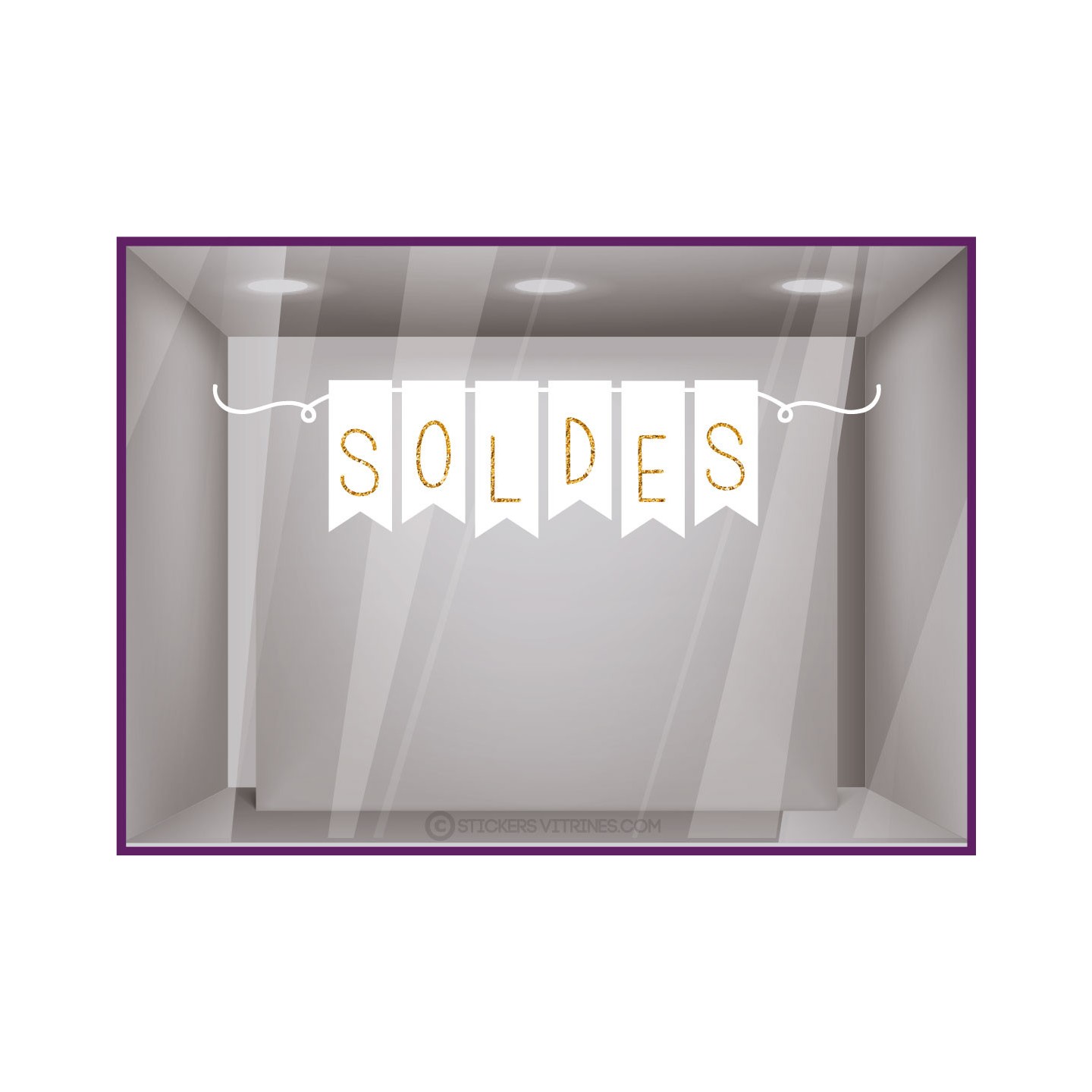 Sticker Soldes promotion devanture destockage calicot magasin vitrophanie mode guirlande drapeau vitrine vitre adhesif 