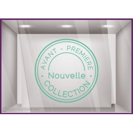 Sticker Tampon Avant-premiere Nouvelle Collection magasin boutique mode vitrine vitrophanie adhesif lettrage vitre