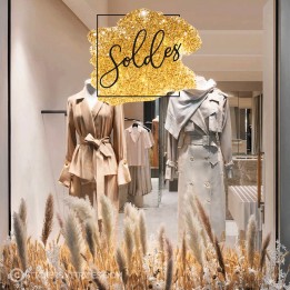 Sticker Carré Soldes Pailleté Or vitrophanie promotions signaletique vitrine magasin mode promotions enseigne mode
