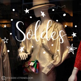 Sticker Soldes Etoiles  promotion devanture destockage calicot magasin vitrophanie mode bijouterie maroquinerie vitrine  adhesif