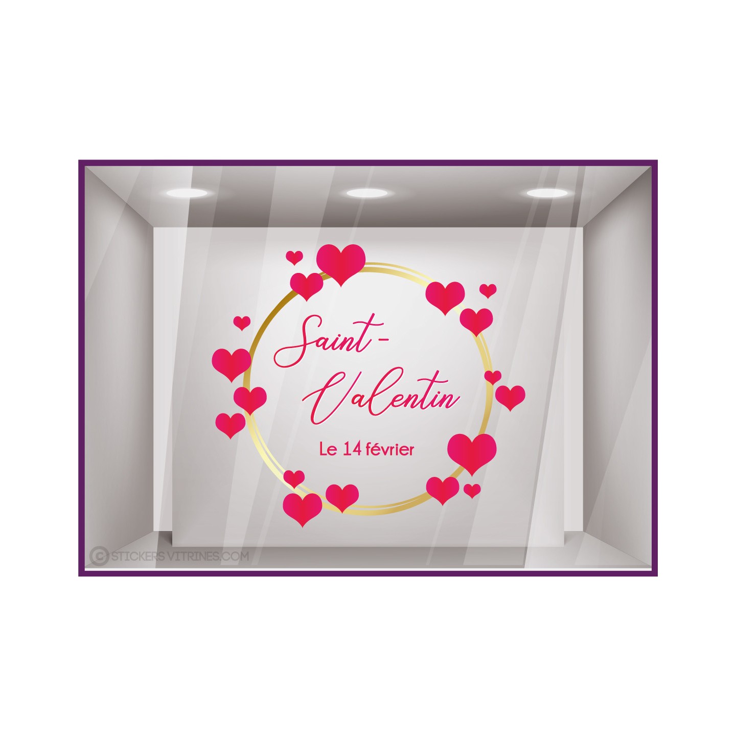 Sticker Couronne de Coeurs Saint-Valentin BIJOUTERIE FLEURISTE MAGASIN VITRINE