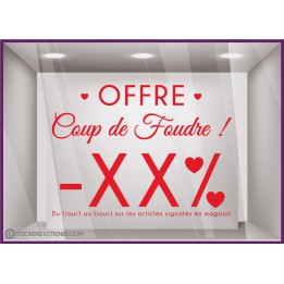 Sticker Offre coup de foudre calicot lettrage lettre autocollante saint valentin magasin promotion
