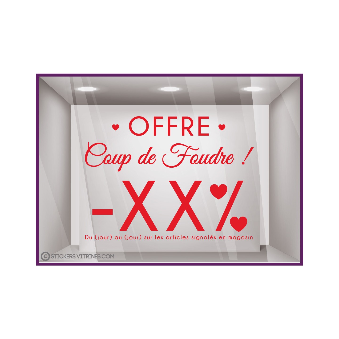 Sticker Offre coup de foudre calicot lettrage lettre autocollante saint valentin magasin promotion
