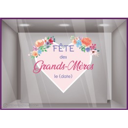 Sticker Coeur Fleurs Fête des Grands-mères Fleuriste Bijouterie Magasin Vitrine Decoration