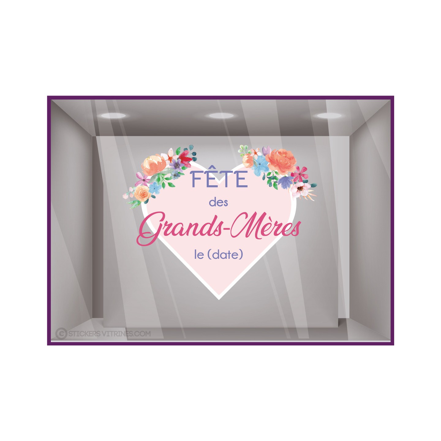 Sticker Coeur Fleurs Fête des Grands-mères Fleuriste Bijouterie Magasin Vitrine Decoration