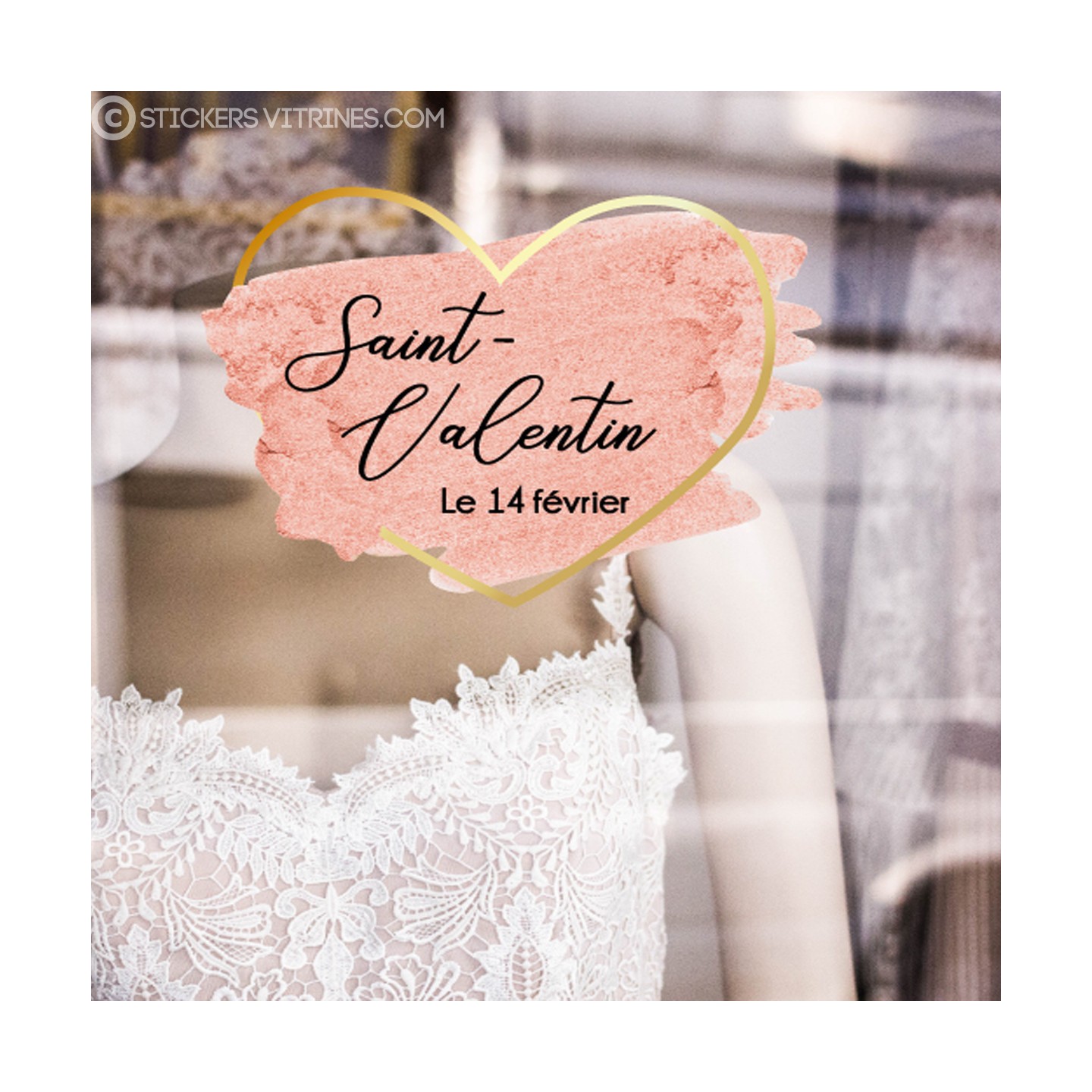 Sticker Coeur Paillettes Saint-Valentin autocollant lettrage adhesif magasin Calicot bijouterie beaute mode idée deco