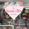Sticker Coeur Fleurs Fête des Grands-mères Fleuriste Bijouterie Magasin Vitrine Decoration