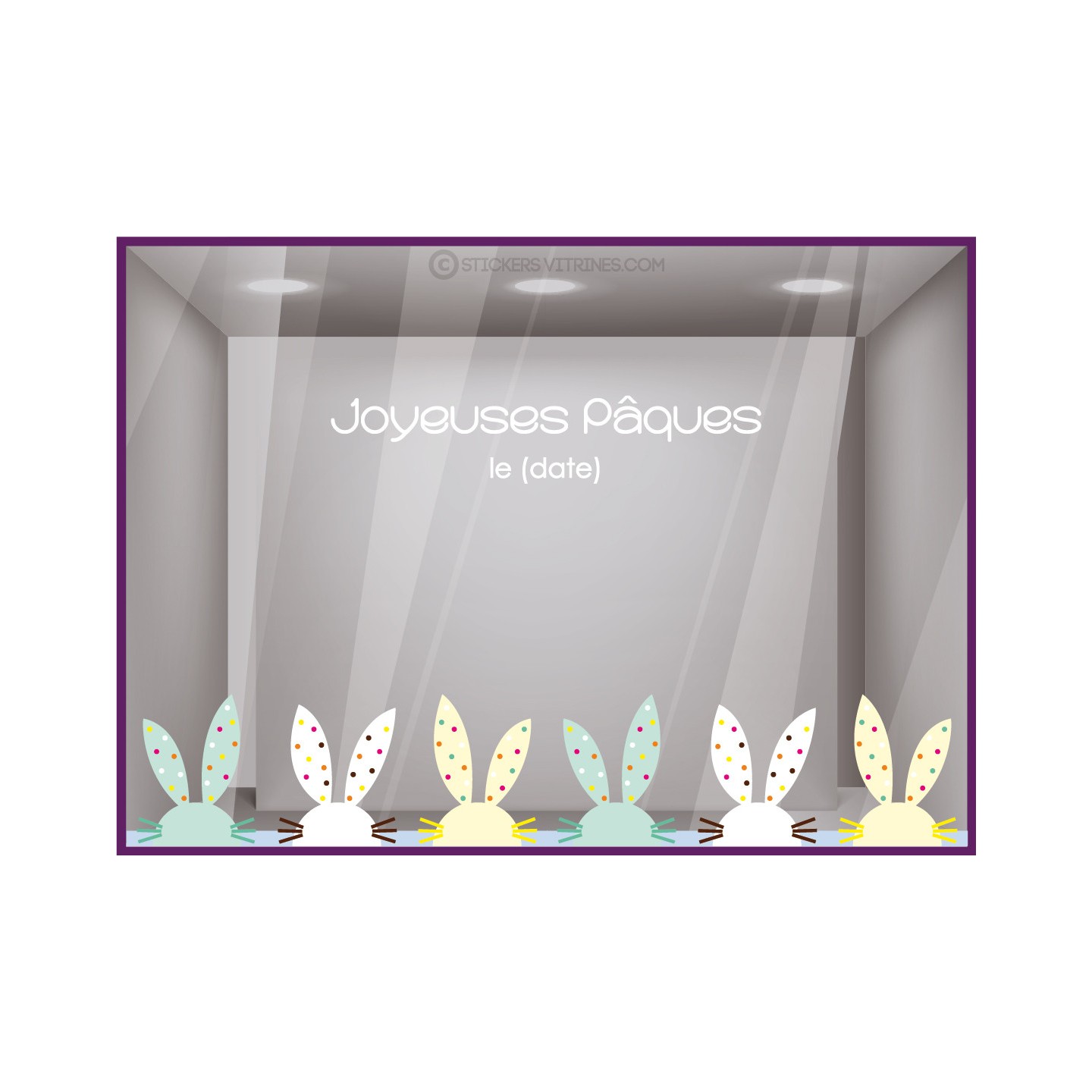 Kit de Stickers Lapins de Paques a Pois lettre autocollante vitrophanie magasin commerce fleuriste boulangerie