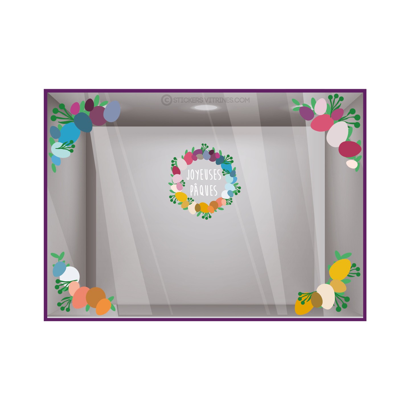 Kit de Stickers Angle et Couronne d'Oeufs de Paques marquage adhésif vitrophanie magasin commerce patisserie idee decoration