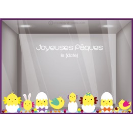 Kit de Stickers Frise Poussins de Paques boulangerie commerce autocollant geant idee decoration vitrophanie oeuf chocolatier