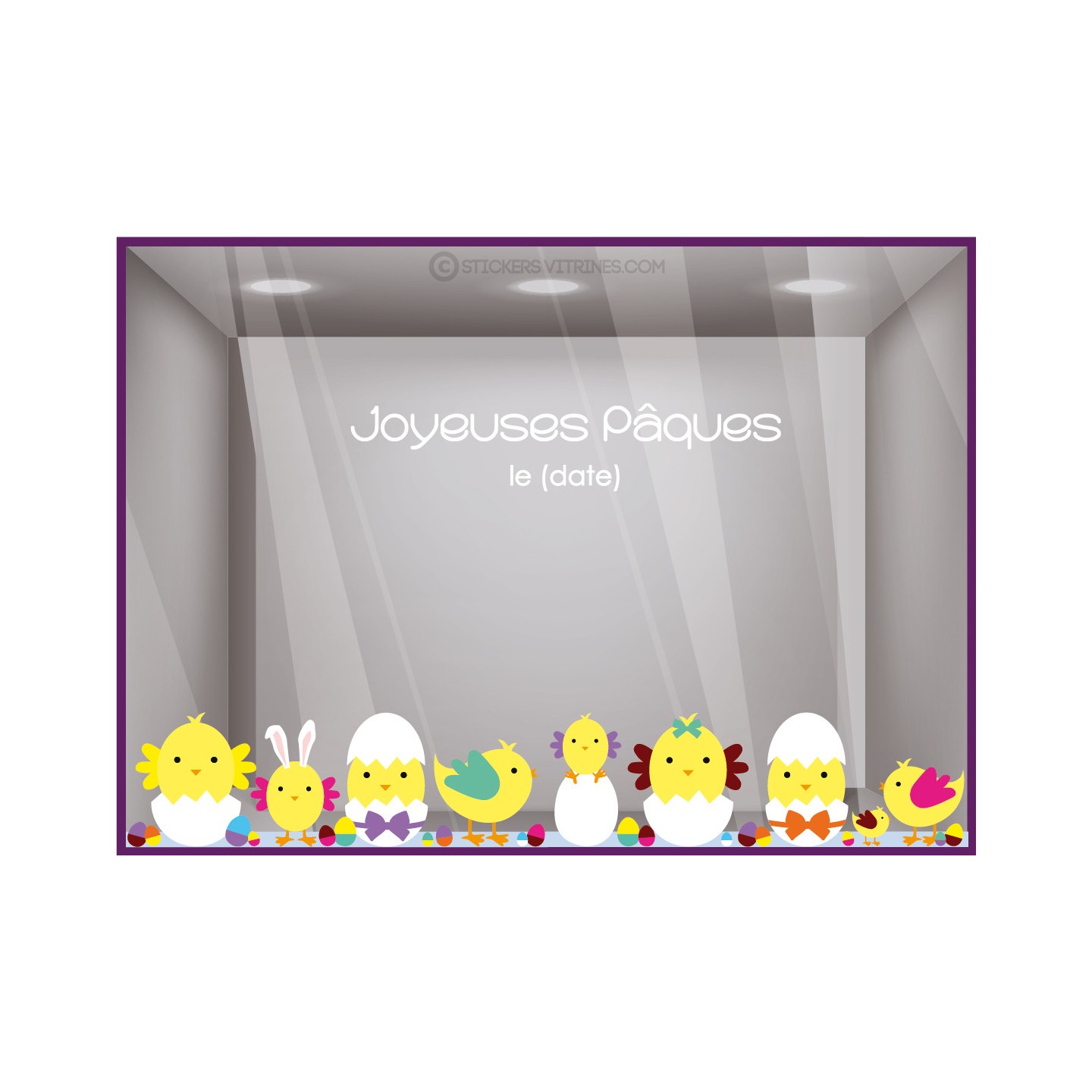 Kit de Stickers Frise Poussins de Paques boulangerie commerce autocollant geant idee decoration vitrophanie oeuf chocolatier
