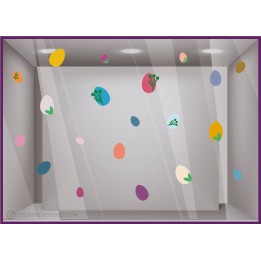 Stickers 20 Oeufs de Pâques Multicolores commerce chocolatier devanture vitrophanie marquage adhesif  decoration