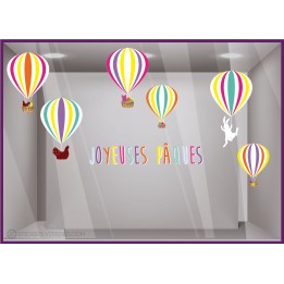 Kit de Stickers Montgolfieres Paques lettrage adhesif autocollant calicot vitrophanie devanture vitrine chocolaterie patisserie
