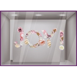 Stickers lettrage fleurs JOY ! printemps saison idee decoration magasin mode opticien vitrophanie lettre adhesive  