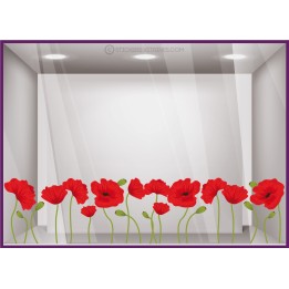 Kit de Stickers Frise Fleur de Coquelicot printemps beaute magasin vitrine mode marquage adhesif boulangerie decoration boutique