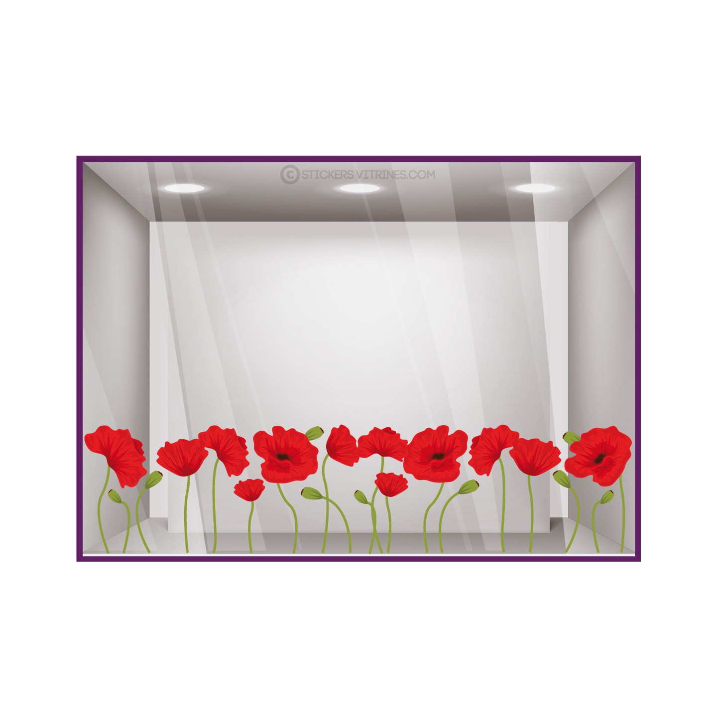 Kit de Stickers Frise Fleur de Coquelicot printemps beaute magasin vitrine mode marquage adhesif boulangerie decoration boutique