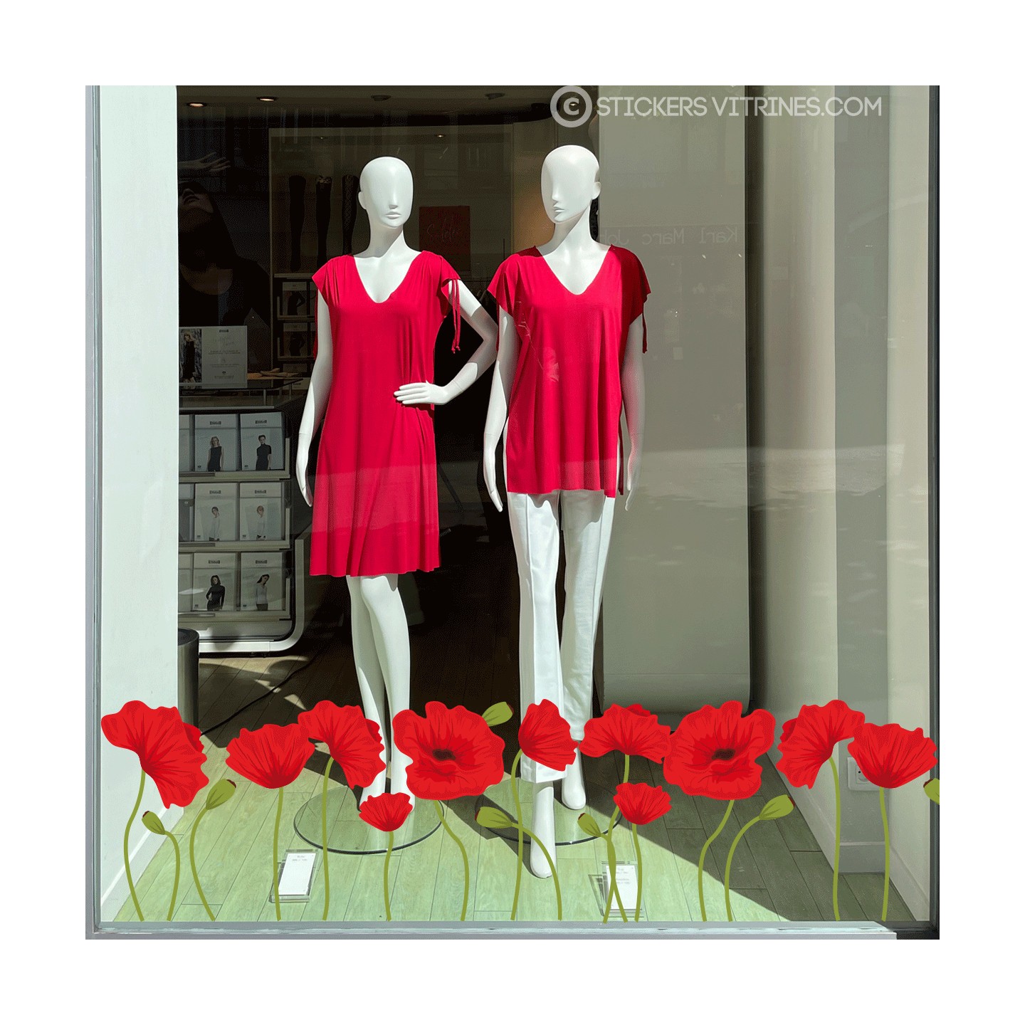 Kit de Stickers Frise Fleur de Coquelicot printemps beaute magasin vitrine mode marquage adhesif boulangerie decoration boutique