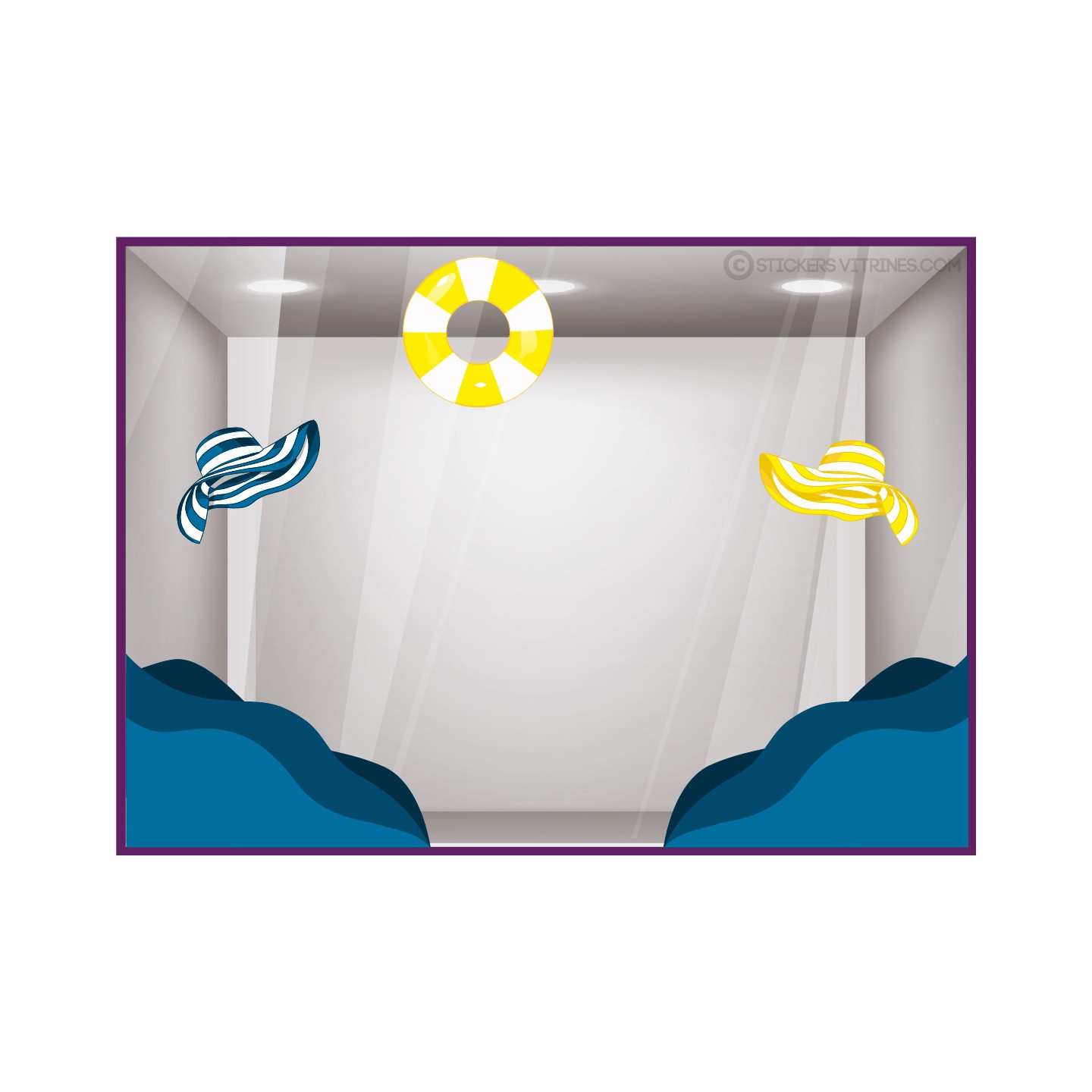 Stickers capelines ete beaute magasin vitrine mode marquage adhesif parfumerie decoration boutique mer plage bouee chapeau