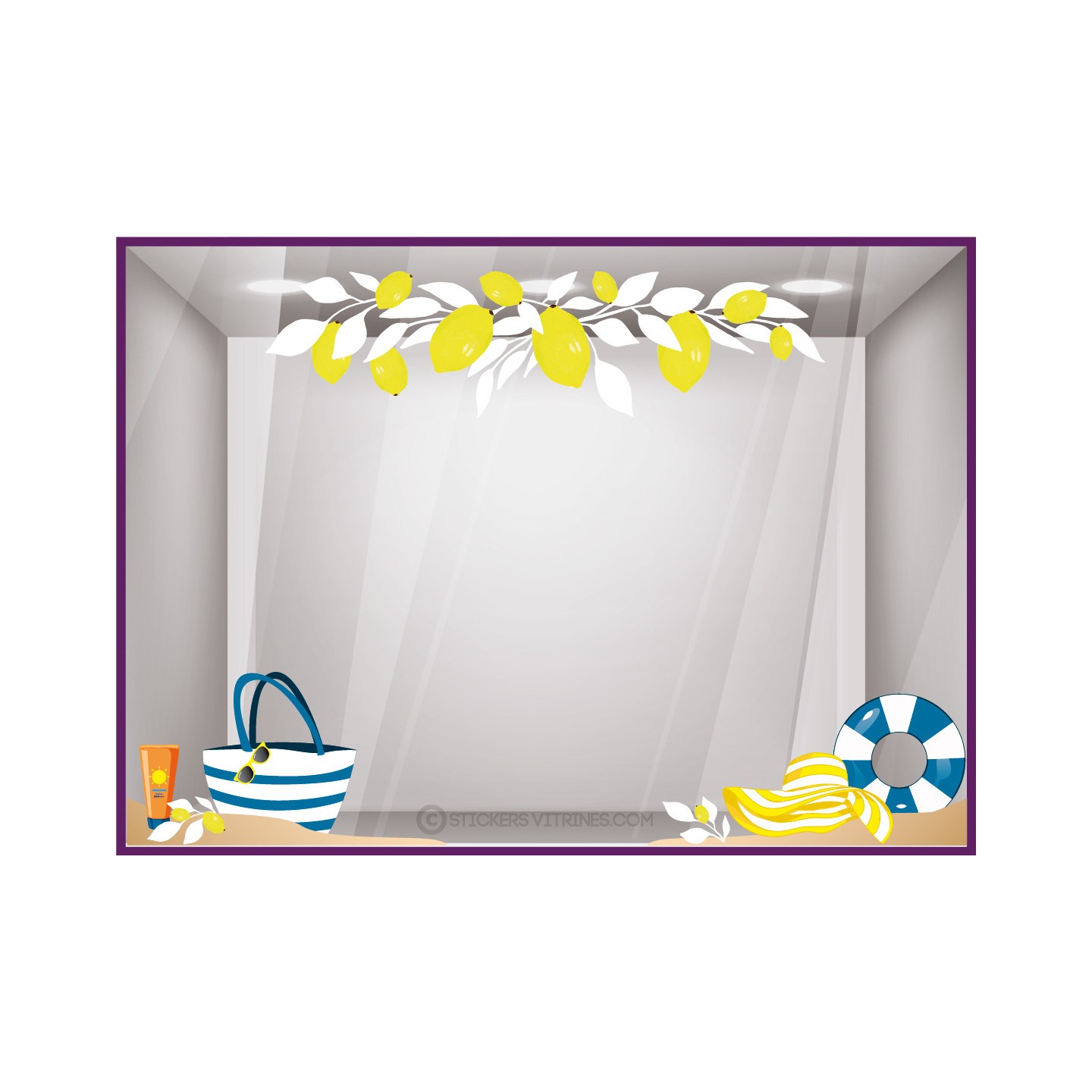 Kit de Stickers citron plage été beaute magasin vitrine mode marquage adhesif parfumerie decoration boutique bouee branche sac 