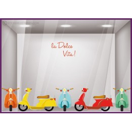 Kit de Stickers Frise vespa été beaute magasin vitrine mode marquage adhesif parfumerie decoration boutique dolce vita scooter