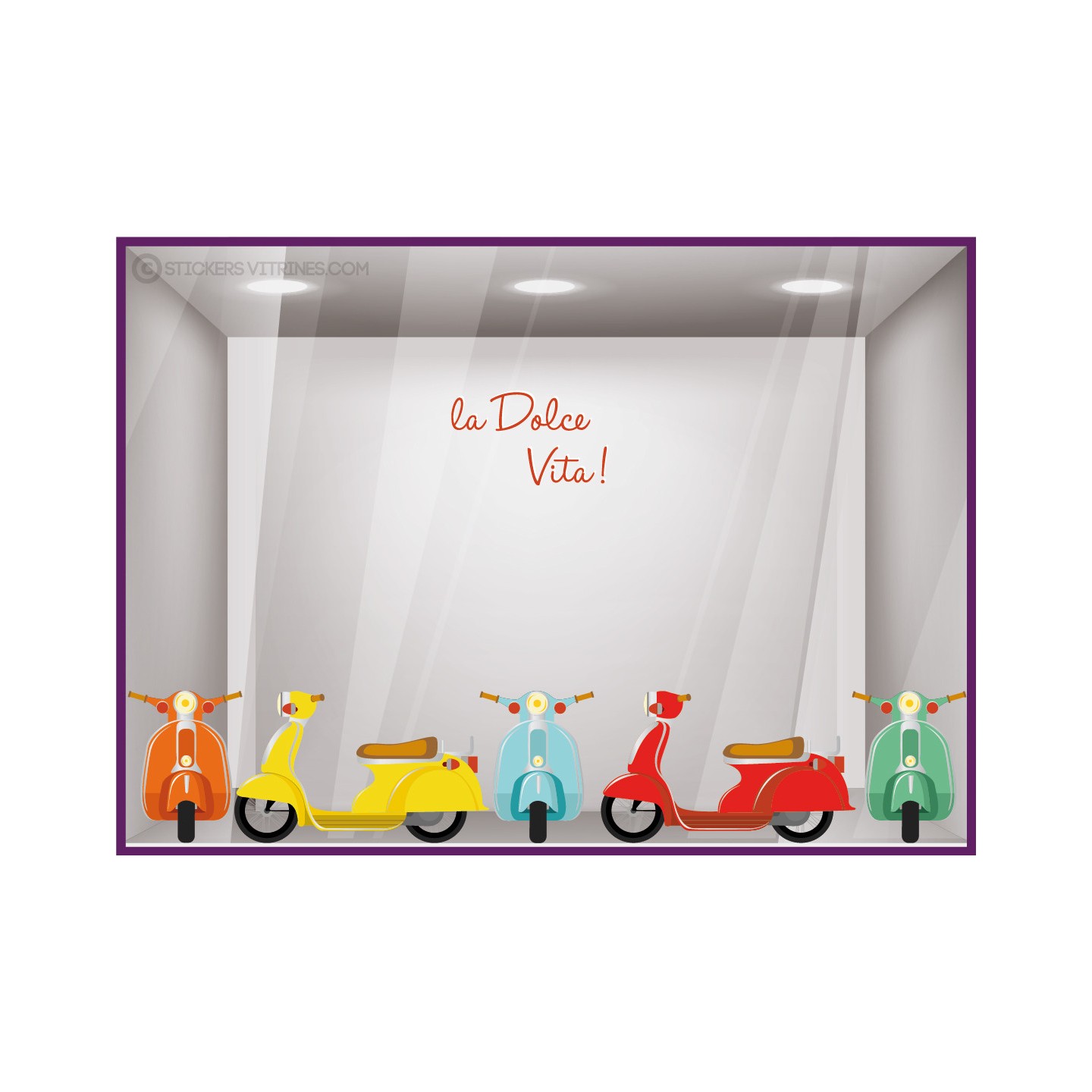 Kit de Stickers Frise vespa été beaute magasin vitrine mode marquage adhesif parfumerie decoration boutique dolce vita scooter