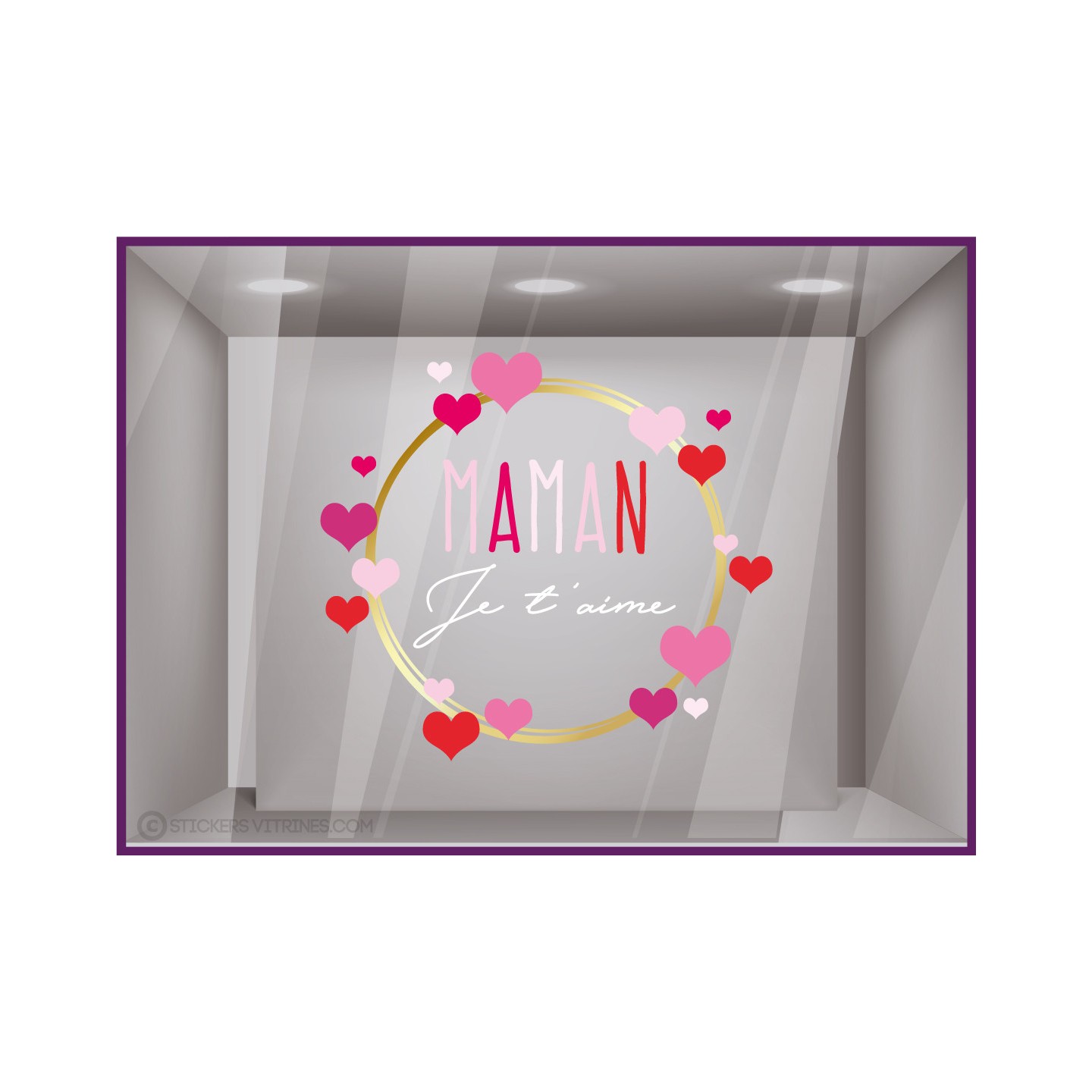 Sticker Couronne Ronde de Coeurs fete des meres boutique mode beaute vitrine adhesif maman fleuriste amour