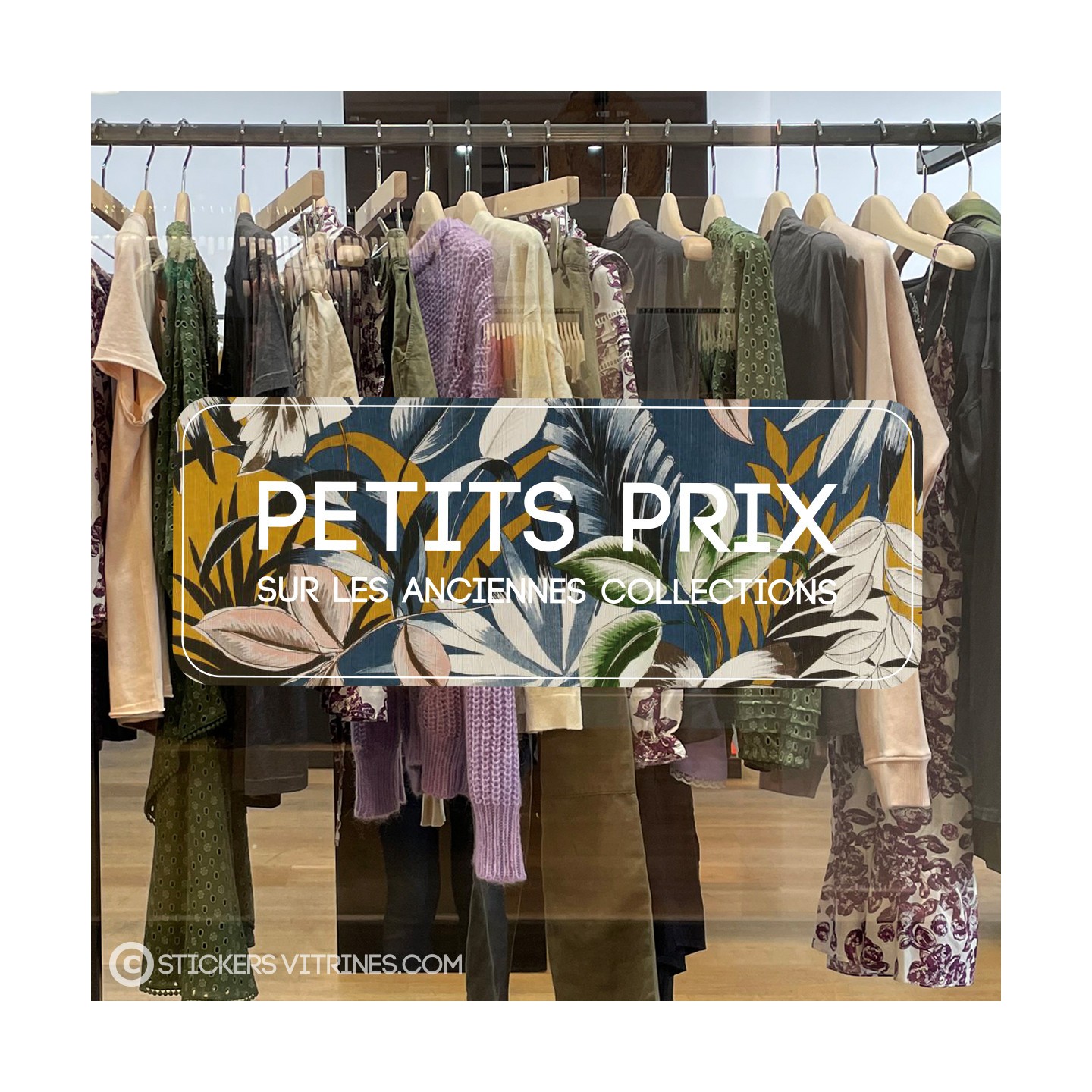 Sticker Bandeau petits prix sur anciennes collections Motif Floral Vitrophanie Magasin calicot