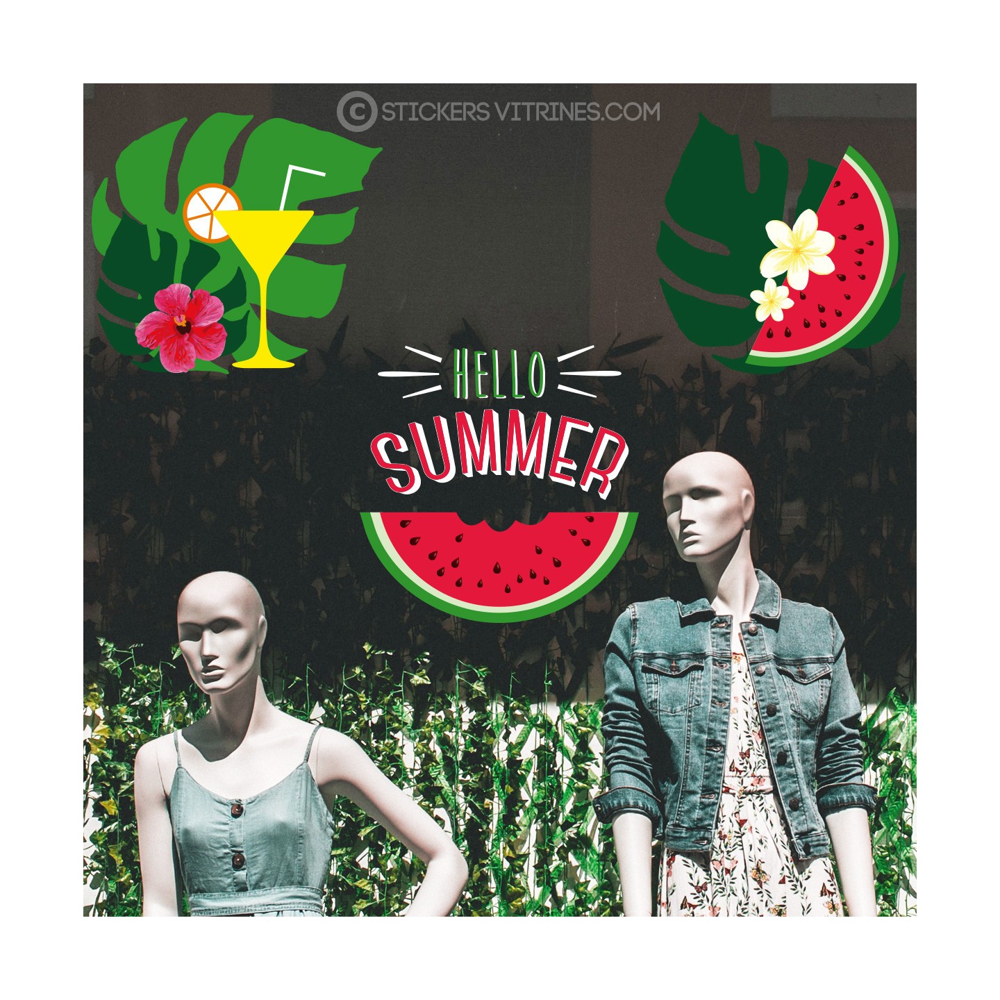 Kit d'autocollants Hello Summer Pastèque pour les vitres de boutique