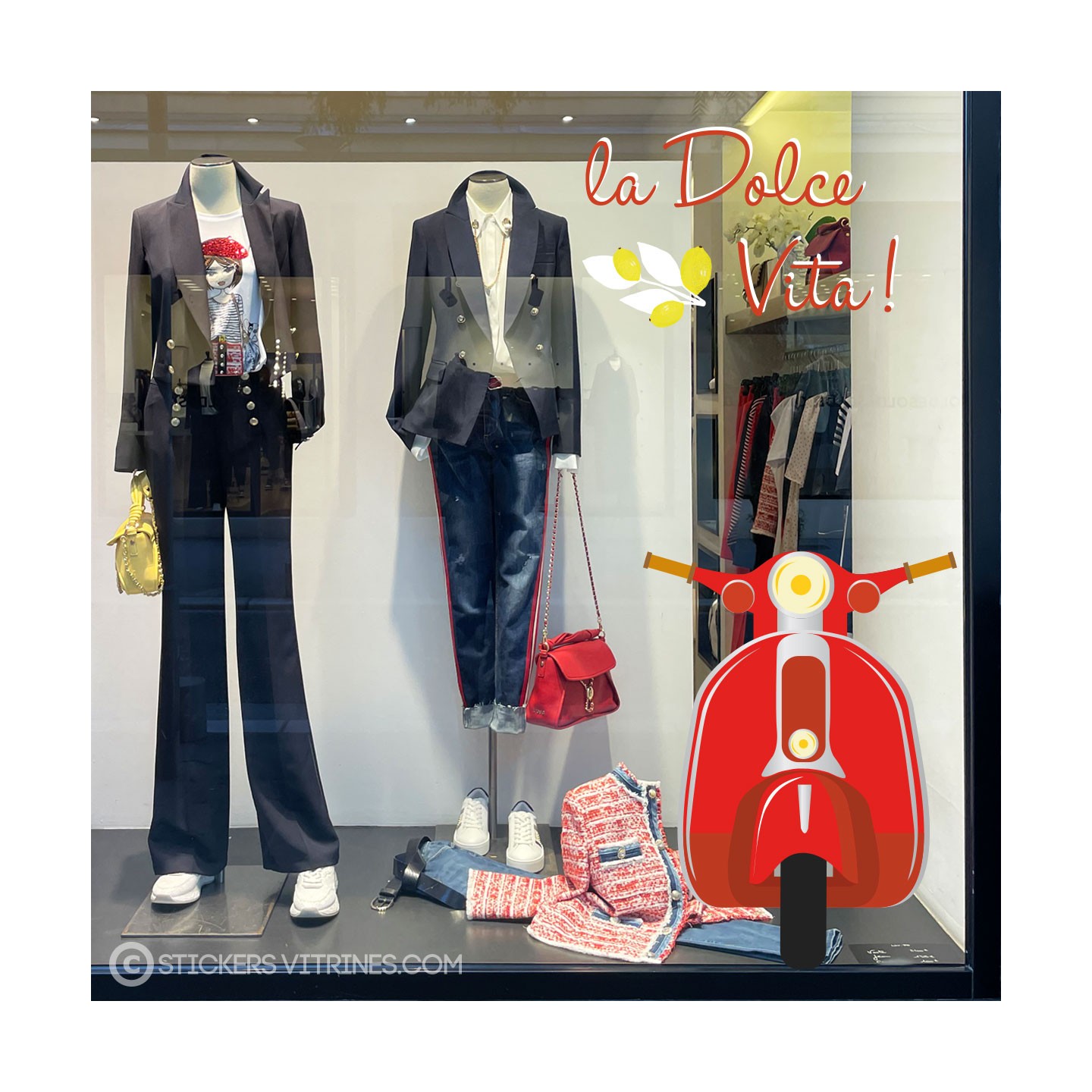 Kit de Stickers Vespa lettrage ete beaute magasin vitrine mode marquage adhesif mode decoration boutique scooter dolce vita