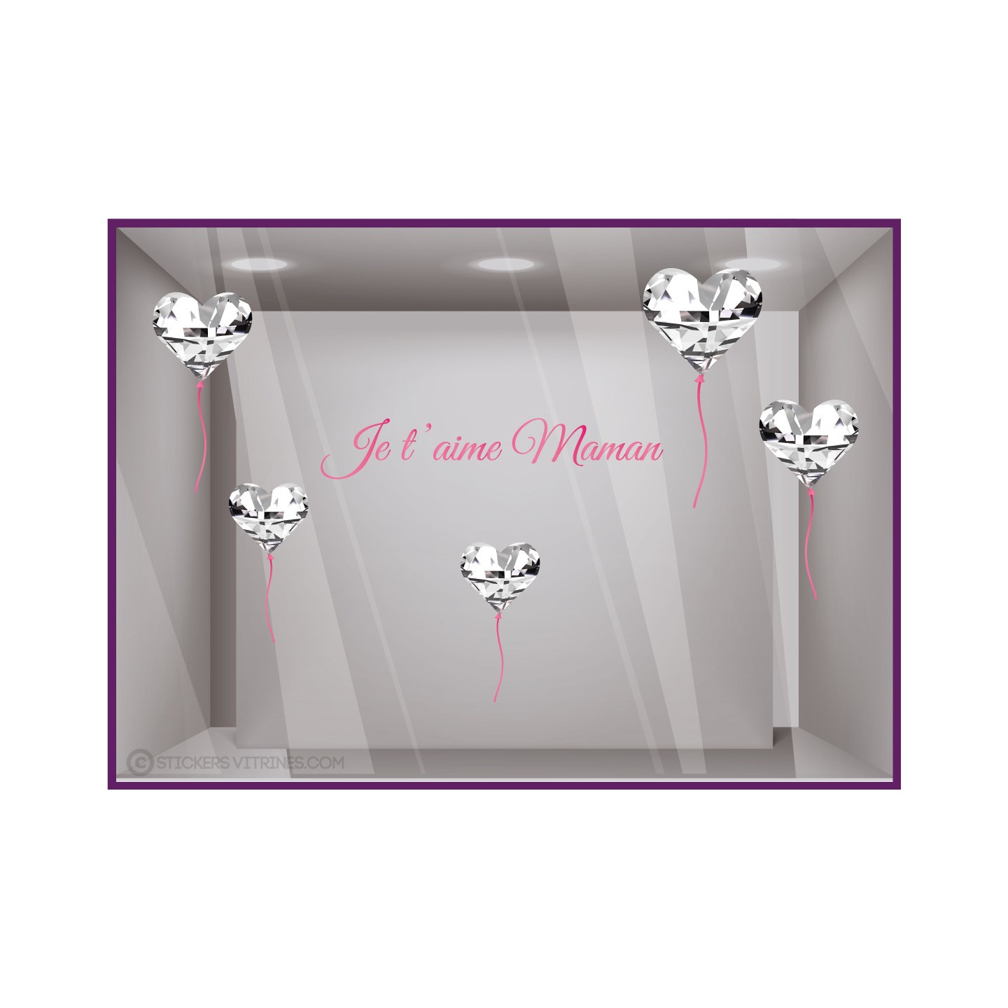 Kit de stickers ballon coeur diamant maman amour boutique devanture bijouterie parfumerie calicot autocollant fete des meres